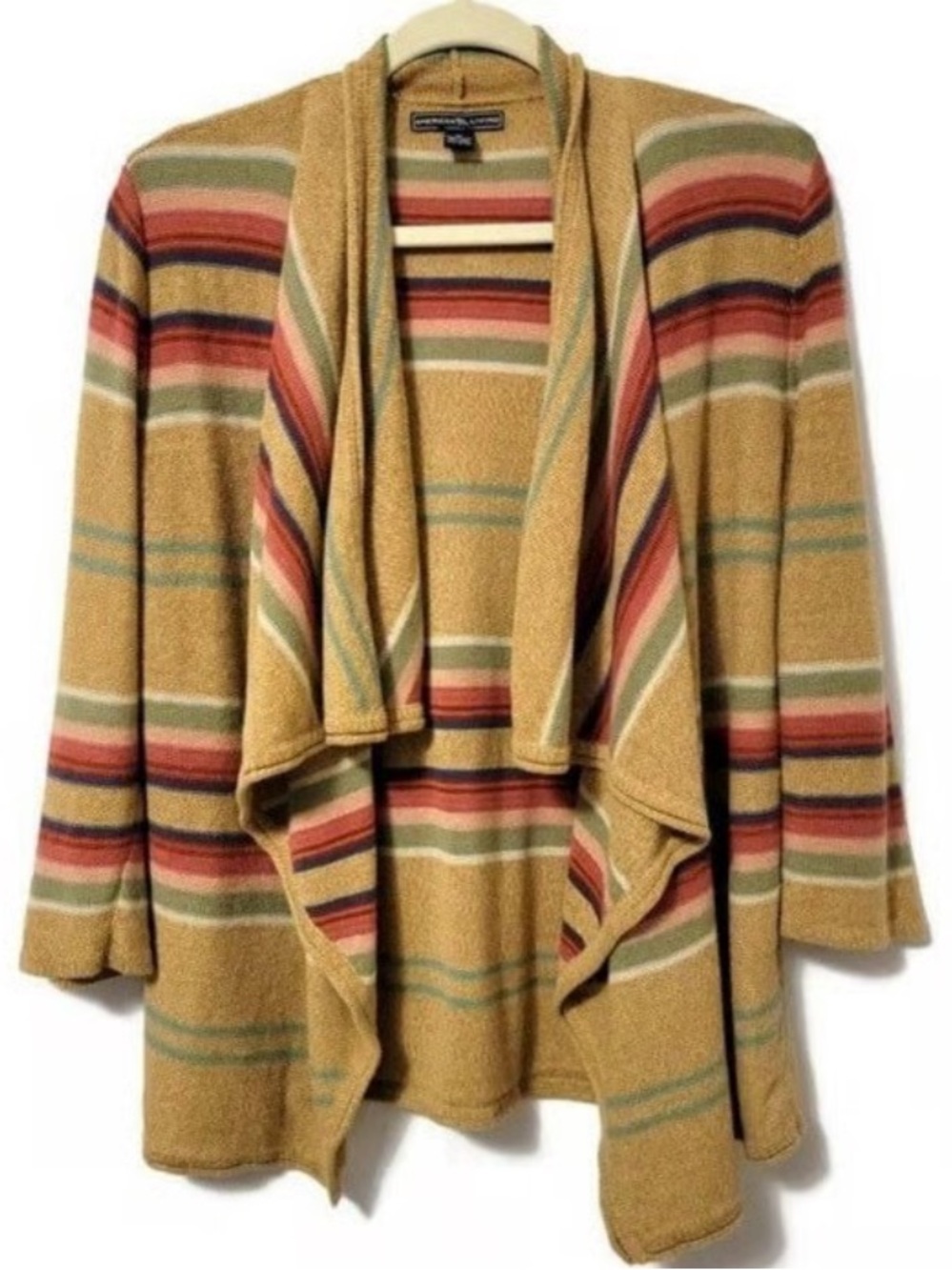 American Living Mustard Striped Open-Front Cardigan Size L